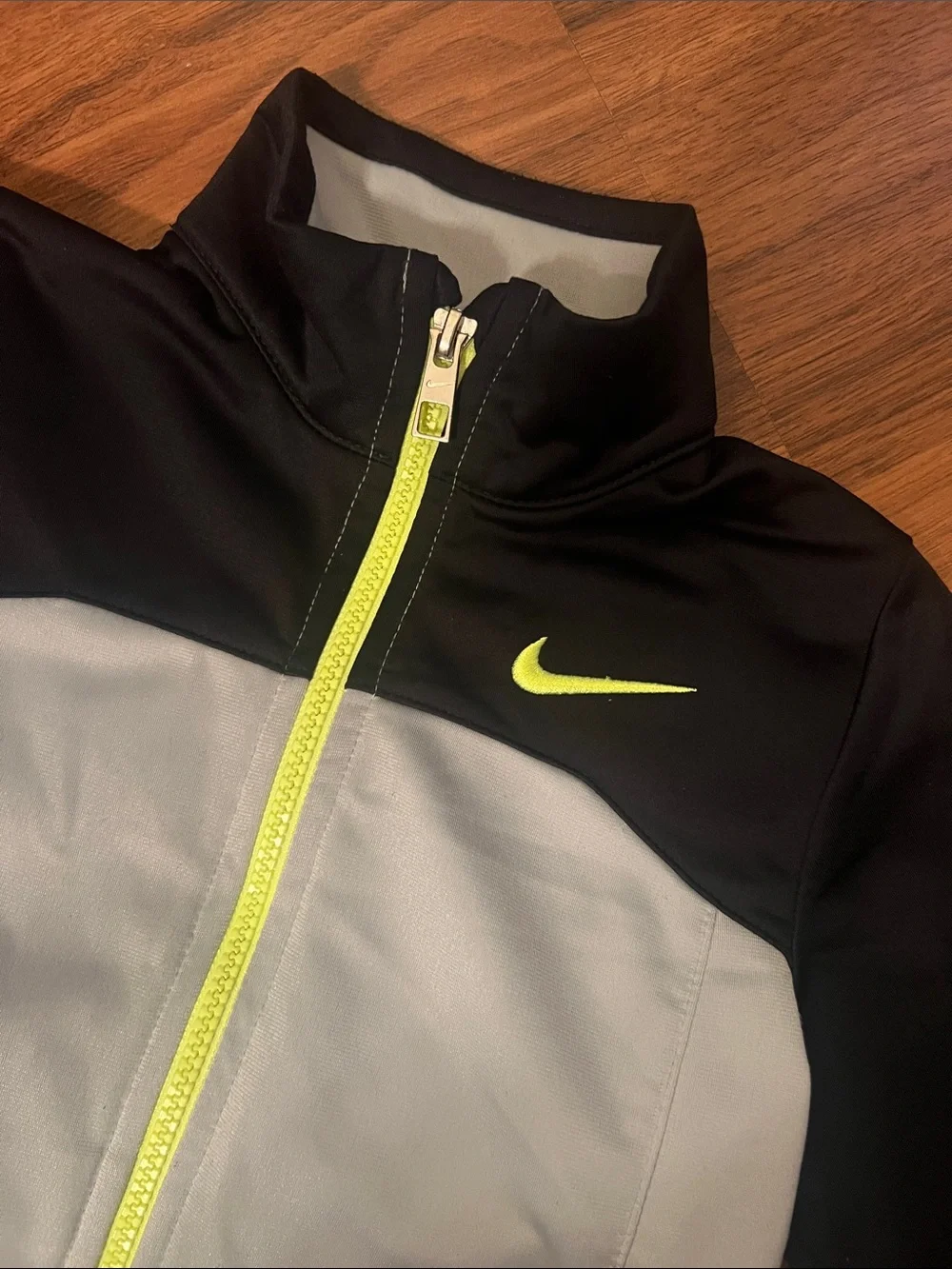 Nike Boys Black & Gray Jacket with Neon Yellow Zip